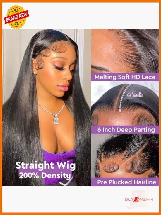 32 Inch 13x6 Lace Front Wig Human Hair 200% Density Straight HD Lace Frontal Wig main image 6